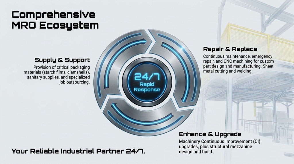 Comprehensive MRO Ecosystem — 24/7 Rapid Response with Supply & Support, Repair & Replace, and Enhance & Upgrade